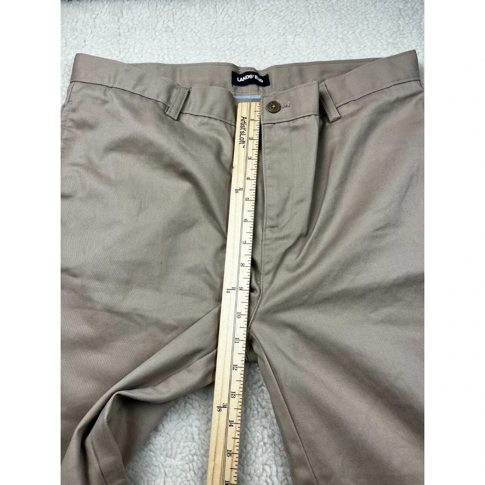 Lands‎ End Chino Pants Boys 20H Blend Flat Front Button Straight Leg Khaki